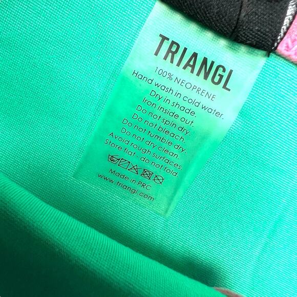 TRIANGL Bikini Bottoms Tropical Print Neoprene Pink Green Swimsuit Women's Small - Picture 6 of 8